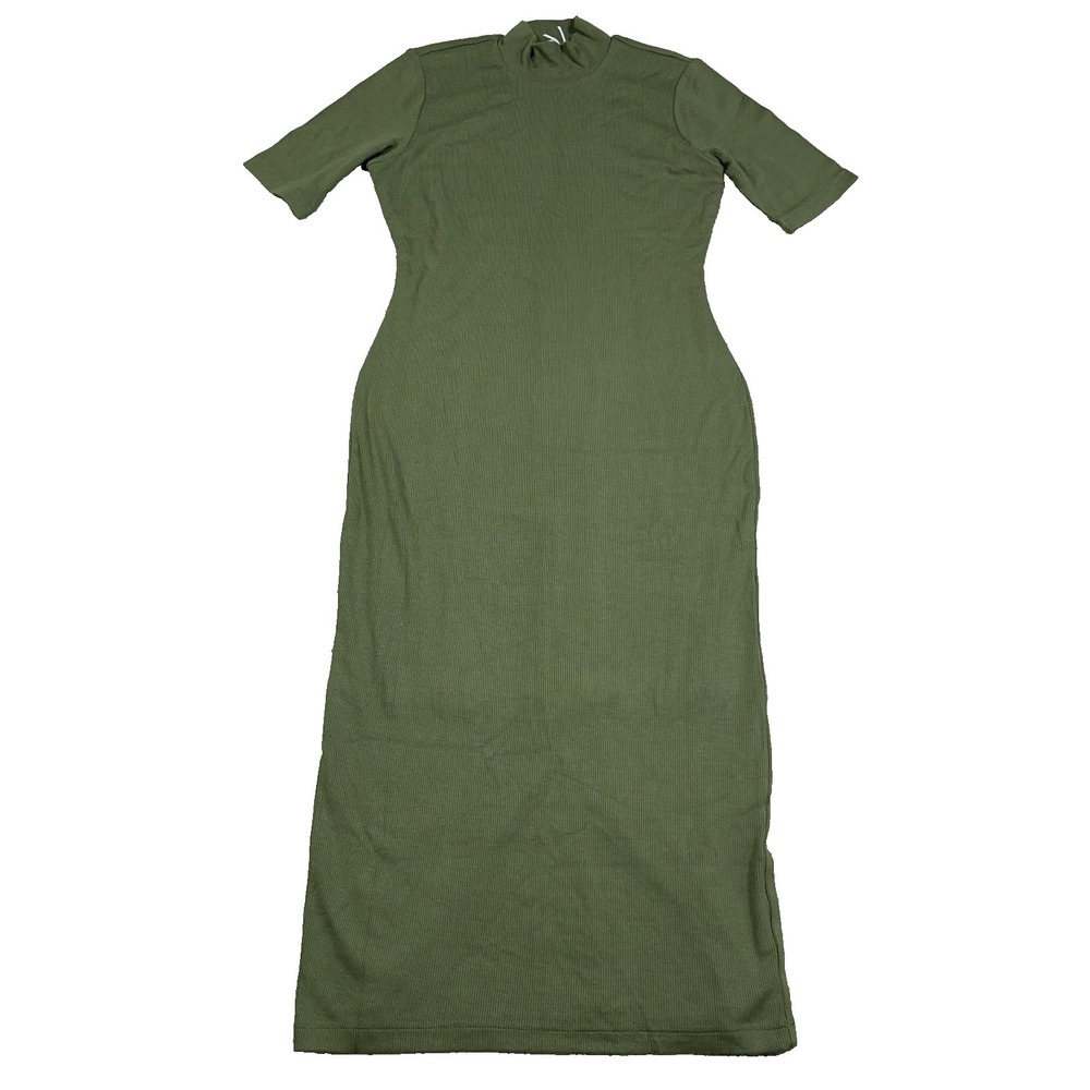 Marine Layer Lexi Rib Mock Neck Midi Dress Size Medium Olive Green Doublecloth